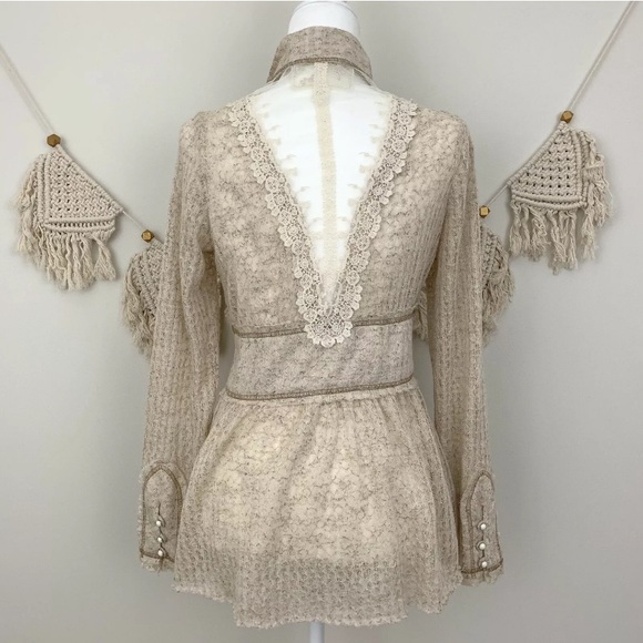 Nick & Mo Sweaters - Nick & Mo Open Weave Tan Lace Crochet Cardigan